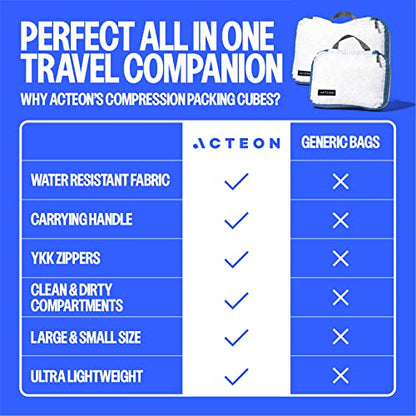 Acteon Compression Packing Cubes - 2 Pack Clean Dirty Separate Zipper - Lightweight Travel Packing Cubes for Luggage - Suitcase Organizer Travel Cubes - Large Small Laundry for Clothes Shoes Makeup - color: Concourse