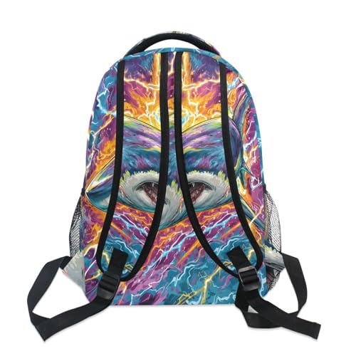 susiyo Colorful Lightnbing Shark School Backpack Bookbag Lightweight College Back Pack Travel Camping Casual Daypack for Teens Girls Boys Women Men - color: Colorful Lightnbing Shark
