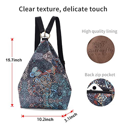Black Butterfly Boho Small Backpack for Women, Hiking Lightweight Daypack - color: Blue Grey