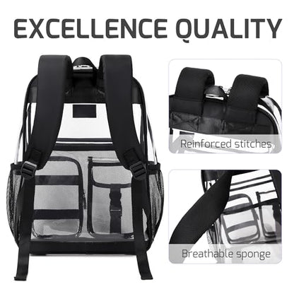 LXYGD Clear Backpack for School Stadium Approved Transparent Heavy Duty See Through College Bookbag Travel Work Daypack Security for Teens Girls Women Students (Black) - color: Black