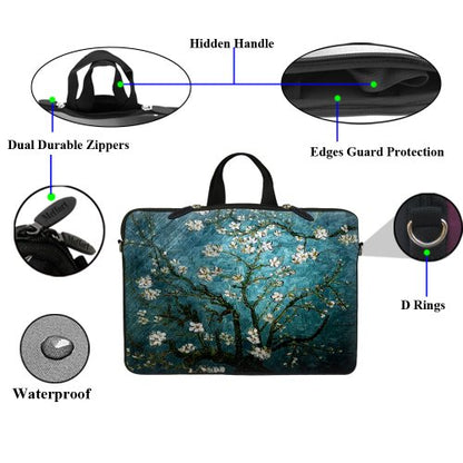 17.3 Inch Neoprene Laptop Sleeve Bag Carrying Case with Hidden Handle Design Compatible with MacBook Air Ultrabook, Chromebook - Almond Blossoming - color: 3005, size: 17 - 17.3 Inch