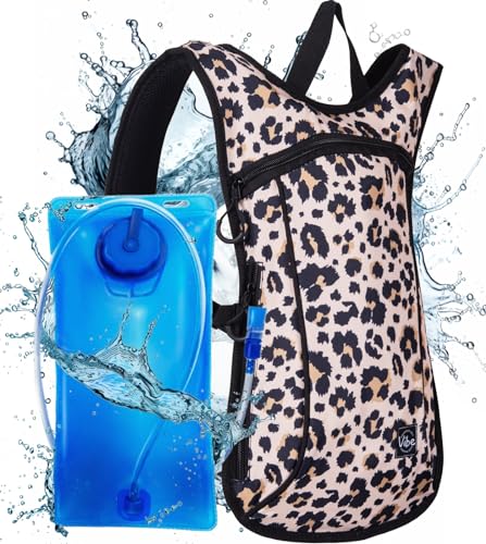 Vibe Festival Gear Rave Hydration Pack Backpack with 2L Water Bladder for Women Men – Festival Hydropack, Hydro Pack, Leak Proof, Lightweight – Teens, Party, Hiking, Running, Outdoor Sports - color: Leopard