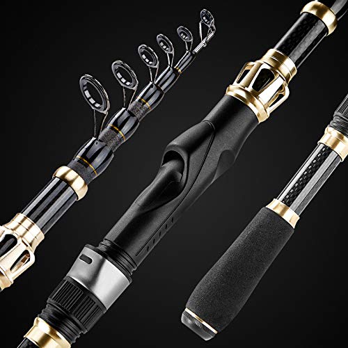 PLUSINNO Fishing Rod and Reel Combo, Telescopic Fishing Pole Kit with Spinning Reel, Tackle Box, Fishing Lures and Travel Carrying Bag, Fishing Gear Gifts for Men - color: Elite Hunter Single Fishing Rod(No Reel &Lure), size: 1.98M 6.49FT