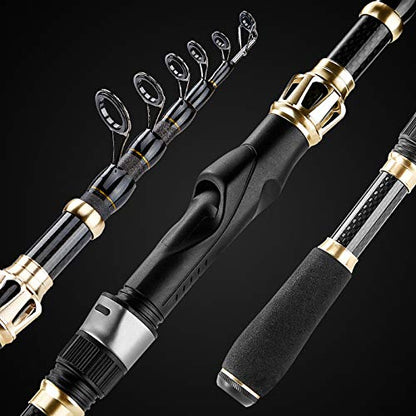 PLUSINNO Fishing Rod and Reel Combo, Telescopic Fishing Pole Kit with Spinning Reel, Tackle Box, Fishing Lures and Travel Carrying Bag, Fishing Gear Gifts for Men - color: Elite Hunter Single Fishing Rod(No Reel &Lure), size: 1.98M 6.49FT