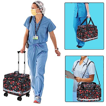Medical Bag Rolling Roller Bag Trolley Duffel Nurses EMT CNA RN Empty for First Aid Responder Home Health Care Nursing Student Roll Duffle Bag Carry on Wheels Wheeled Work Physicians Doctor - color: Nurse