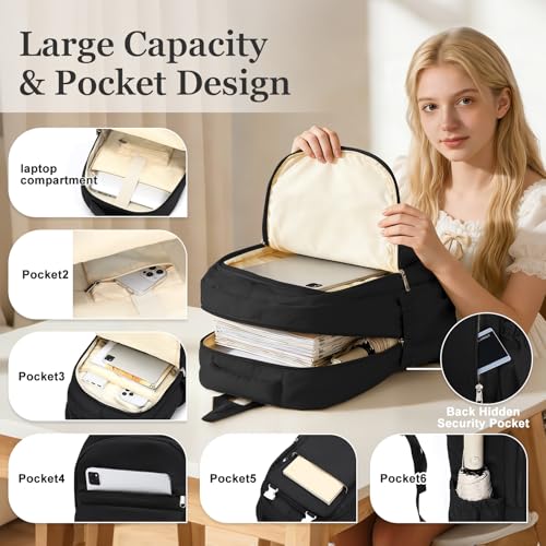 School Backpack For Women Men College Backpack With Lots Of Pockets Cute BookBag Casual Daypack Backpacks For Teens Girls Boys Waterproof(Black) - color: D1-black