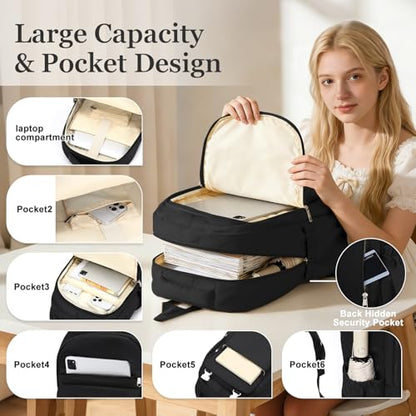 School Backpack For Women Men College Backpack With Lots Of Pockets Cute BookBag Casual Daypack Backpacks For Teens Girls Boys Waterproof(Black) - color: D1-black