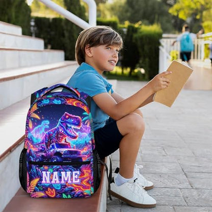 Personalized Kids Boys Backpack Dinosaur Backpacks for School Casual Travel, Truck Custom Bookbag for Kindergarten Preschool - color: Red