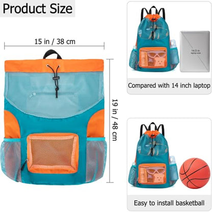 Swim Bag for Kids Mesh Beach Backpack for Boys Lightweight Drawstring Beach Bag Swimming Pool Sports Gym String Bag (Green) - color: Green