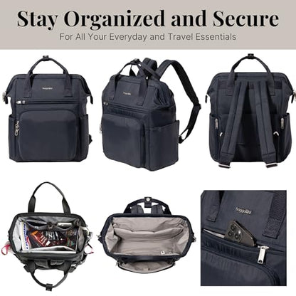 Baggallini Securtex Anti-Theft Windsor Backpack for Travel, Work & College, RFID & Locking Zipper, Up to 16" Laptop - color: French Navy