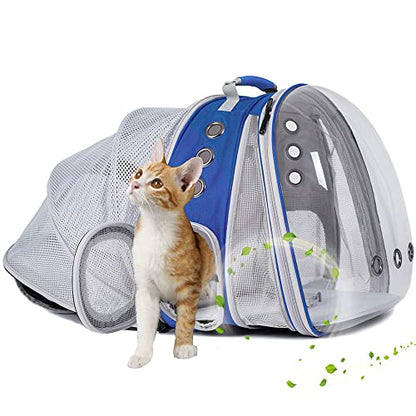 Dual Expandable Cat Backpack Carrier, Fit up to 20 lbs, Expandable Pet Carrier Backpack for Large Fat Cat and Small Puppy - color: Blue