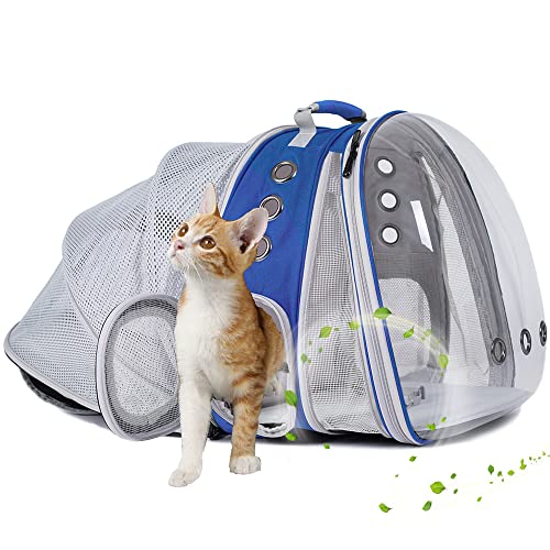 Dual Expandable Cat Backpack Carrier, Fit up to 20 lbs, Expandable Pet Carrier Backpack for Large Fat Cat and Small Puppy - color: Blue