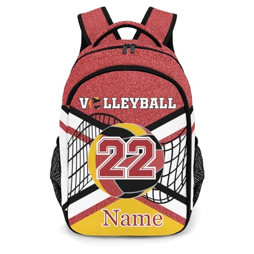 Red Gold Volleyball Print Shoulder Backpack Bag for Sports Camping Hiking Travelling - color: Muilti 17