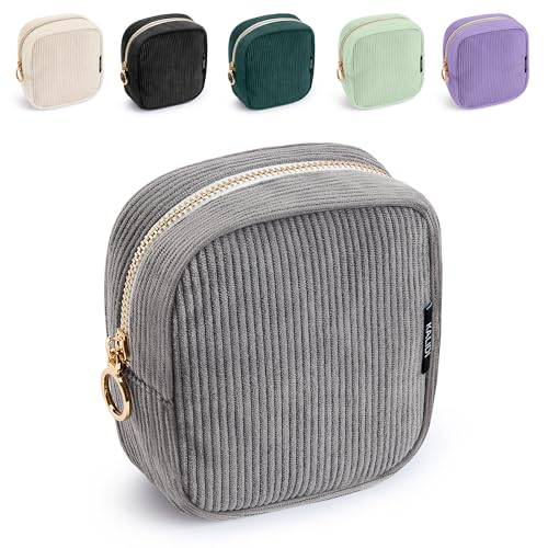 WLLWOO Small Makeup Bag for Purse Corduroy Mini Cosmetic Pouch Ring Zipper Portable Travel Toiletry Organizer for Women Pencil Case Coin - color: Small-Grey-1pcs