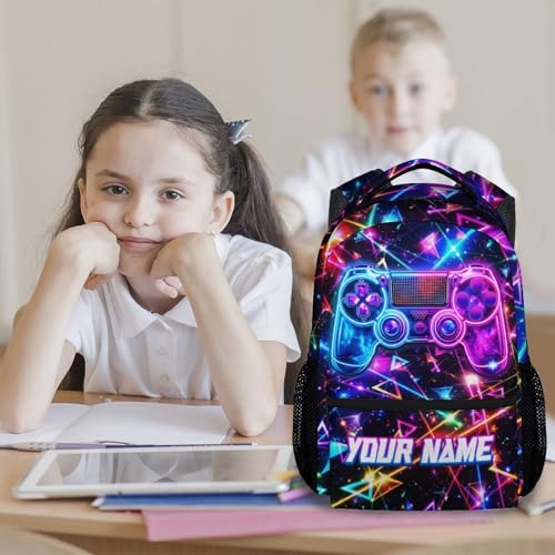 Personalized Gamer Backpack for Boys - Custom 17 Inch Kids Toddlers Bookbag, Lightweight Large Capacity Gaming Schoolbag for School Travel Camping - color: Silver