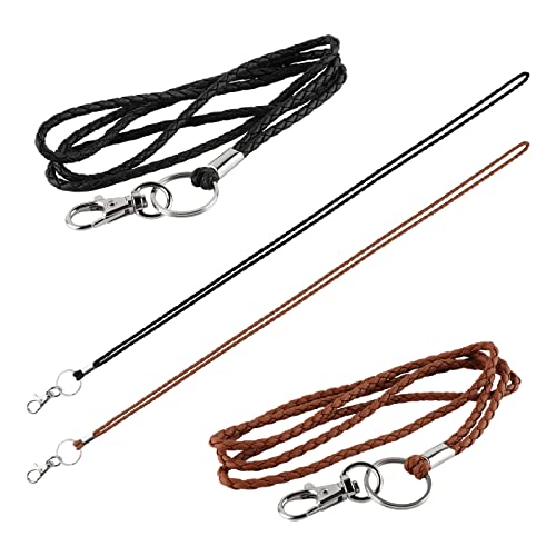 PLENTY Leather Lanyard, 2PCS Handmade 23inch Strong Office Necklace Lanyard with Clip and Keychain for Keys, ID Badge Holder, Camera, Cell Phone, iPod MP3 MP4, USB Flash Drive (Black+Brown)