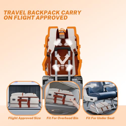 Expandable Travel Backpack Women Men with USB Charging Port, 15.6 Inch Laptop Backpack Waterproof Carry on Flight Approved for Travel Work Hiking College, Beige - color: Beige