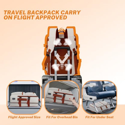 Expandable Travel Backpack Women Men with USB Charging Port, 15.6 Inch Laptop Backpack Waterproof Carry on Flight Approved for Travel Work Hiking College, Beige - color: Beige