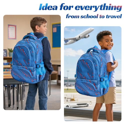 BLUEFAIRY Kids Backpacks for Boys Girls Ages 6-8 8-10 10-12 Elementary Middle School Backpack 17 Inch Back to School Bookbag with Laptop Compartment Mochilas Escolares para Niños Niñas (Blue Lines) - color: Blue Lines