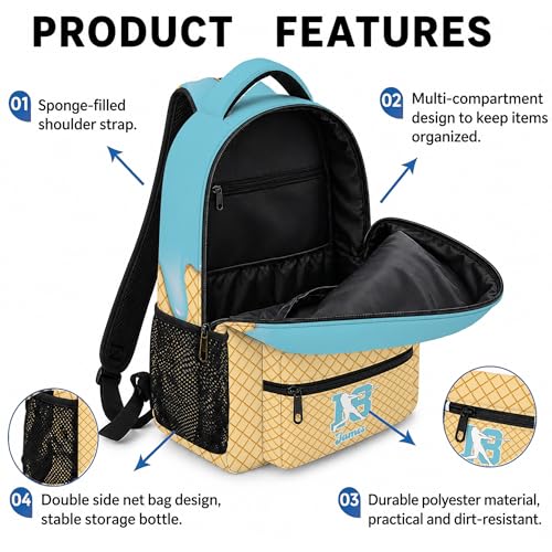 Personalized Baseball Drip Backpack for Kids Boys Girls, Blue Ice Cream Print Travel Bag, Multi Pocket Everyday Backpack (#1) - color: #1
