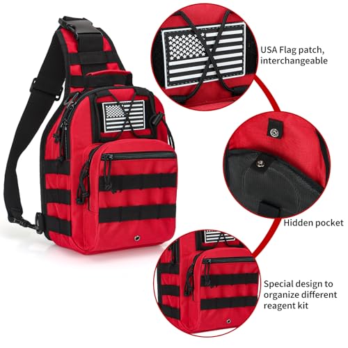 First Aid Sling Backpack - EMS Equipment Emergency Medical Supplies Tactical Range Shoulder Molle Bag - Heavy Duty Sports Outdoor Rescue Pack - Perfect for Camping Hiking Trekking - Red - color: Red