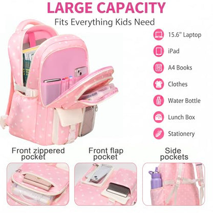 3PCS Kids Backpack Set, School Backpack with Lunch Bag & Pencil Case, Lightweight Waterproof Bookbag for Kids (Pink Heart) - color: Pink Heart