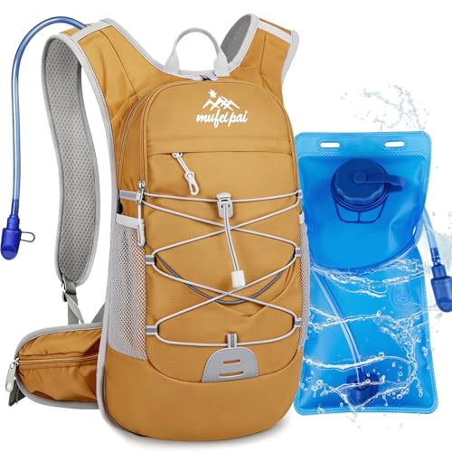 Hydration Backpack with 2L Water Bladder - 20L Water Backpack for Hiking, Cycling, Running, Biking, Lightweight Hiking Pack Bag for Women & Men with Trekking Pole Holders - color: yellow with 2L water bladder