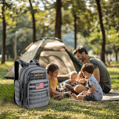 SHARKMOUTH Diaper Bag Backpack for Dad and Mom, Military Molle diaper Pack with Insulated Bottle Holders and Wipe Pocket - color: Gray