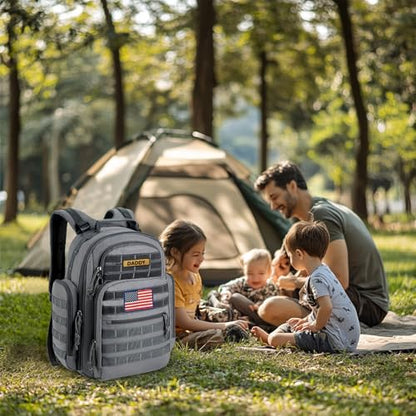SHARKMOUTH Diaper Bag Backpack for Dad and Mom, Military Molle diaper Pack with Insulated Bottle Holders and Wipe Pocket - color: Gray