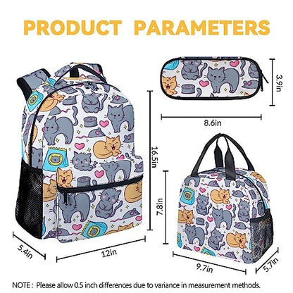 Cat Backpack with Lunch Box and Pencil Case, 16 Inch Cat Theme Bookbag with Adjustable Straps, Durable, Lightweight, Large Capacity, School Backpack for Girls Women - color: Color-1-2