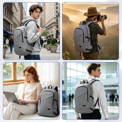 Kono Travel Laptop Backpack with USB Charging Port, Business Anti Theft Slim Sturdy Personal Item Bag, Water Resistant College Computer Daypack for Men & Women Fits 15.6 Inch Notebook, Grey - color: Grey