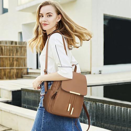 KKXIU Trendy Leather Backpack Purse for Women and Ladies Shoulder Travel Daypacks Bags (A-Brown) - color: A-brown, style: Backpack