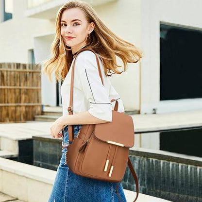 KKXIU Trendy Leather Backpack Purse for Women and Ladies Shoulder Travel Daypacks Bags (A-Brown) - color: A-brown, style: Backpack