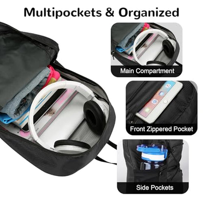 Small Hiking Backpack, 15L Nylon Ultralight Collapsible Backpack - color: Black