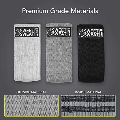 Sweet Sweat Hip Bands with 3 Levels of Resistance | Non-Slip Fabric Booty Bands for Squats & Lunges | Includes Free Mesh Carrying Bag - style: Gray Hip Bands