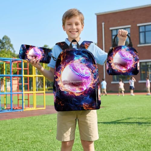 3PCS Boys Baseball Backpack, Bookbag for Kids Boys with Lunch Box, 17 Inch Baseball Teens Back to School Bag Set, Laptop Backpack for Mens School/Daypack - color: Baseball