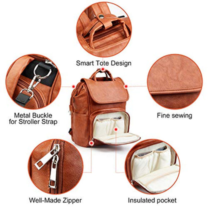 Leather Diaper Bag Backpack with Changing Mat Travel Backpack Waterproof&Insulated Large Nappy Bag Stroller Straps, Brown B, 13.8x8x18 Inch (Pack of 1), Travel Backpacks | Travel Backpack Waterproof & Insulated Large Nappy Bag Stroller Straps, 13.8x8x18 I