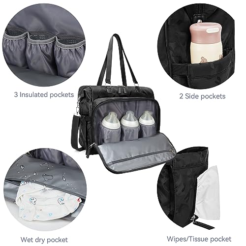 4 in 1 Convertible Daddy Bag Backpack, Camo Black Diaper Backpack for Dad and Mom, Father's Bag for Hospital with DADDY Imprint, Baby Care Diaper Backpack & Tote with 14 Pockets - color: Camo Black Daddy Bag