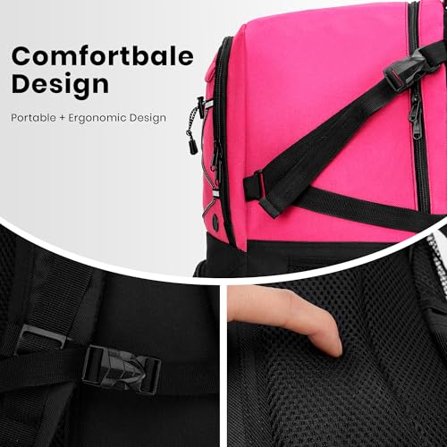 Soccer Backpack with Ball Holder,Youth soccer Bag for Basketball,Volleyball-Includes Separate Shoe Compartment&and Insulation (Pink) - color: Pink