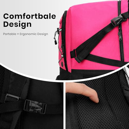 Soccer Backpack with Ball Holder,Youth soccer Bag for Basketball,Volleyball-Includes Separate Shoe Compartment&and Insulation (Pink) - color: Pink