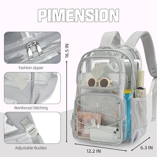 Clear Backpacks for Girls Women, Heavy Duty PVC Transparent Back Pack See Through Boys Kids Clear Bookbags for School Grey - color: Grey