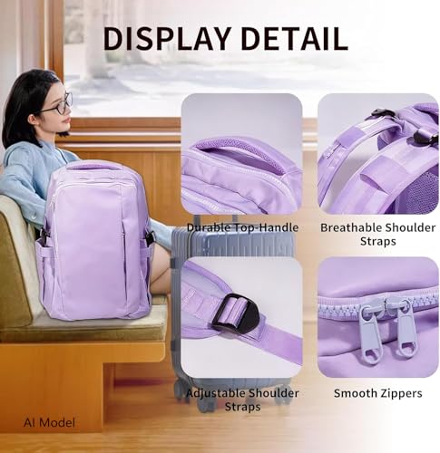 Travel Backpack for Women Men Carry on Backpack, Airline Approved Large Travel Bag Flight Approved Personal item, 15.6 Inch Laptop Backpack Casual Daypack for Weekender Business Hiking-PURPLE - color: Purple