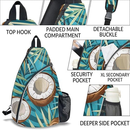 Pickleball Bag for Women Men Adjustable Crossbody Sling Backpack Hold Pickleball Paddle Water Bottle - color: Multicolor 18