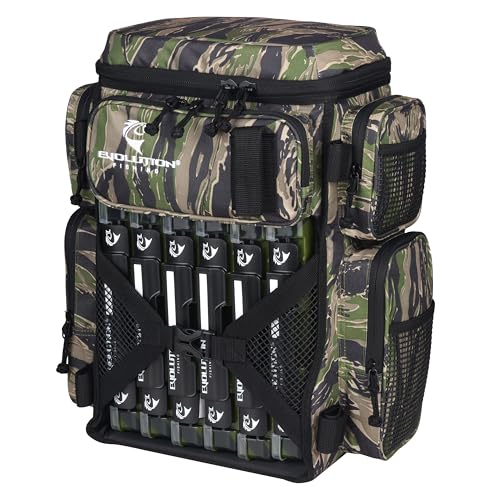 Evolution Fishing Drift Series Tackle Backpack, Outdoor Rucksack w/ 6 Fishing Tackle Trays, Heavy Duty - color: Tiger Stripe, size: 3600