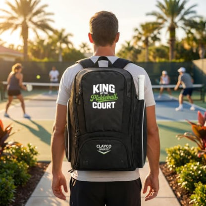 Personalized Pickleball Backpack - Large Pickle Ball Bag with Shoe Compartment, Fence Hook, Paddle Holder - Gifts for Men & Women - color: Black and White