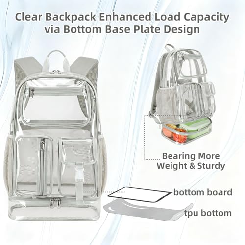 Cusangel Heavy Duty Clear Backpack,16.5 x12 x5inch TPU Large Capacity See Through Backpack for Sport Events,Travel (Upgrad Grey-XL) - color: Upgrad Grey-xl