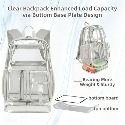 Cusangel Heavy Duty Clear Backpack,16.5 x12 x5inch TPU Large Capacity See Through Backpack for Sport Events,Travel (Upgrad Grey-XL) - color: Upgrad Grey-xl