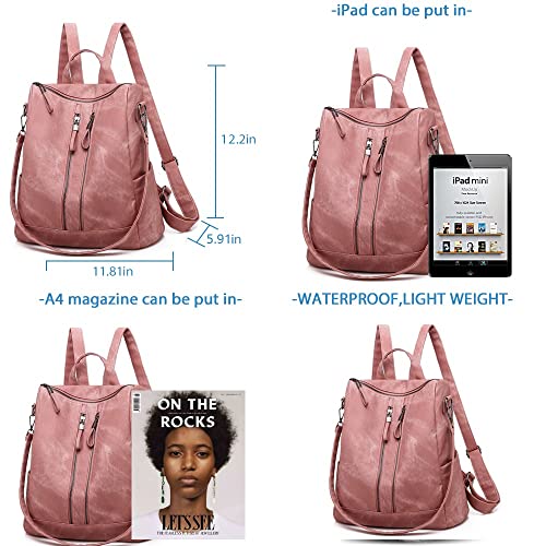 Backpack Purse for Women, Women Backpack Purse Small Leather Waterproof Anti-theft Shoulder Bags Handbags Ladies - color: Double Zipper Pink