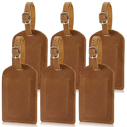 Ringsun Genuine Leather Luggage Tag for Suitcases ID Tags Bag Tags for Luggage (6 Pack) - color: 6 Pack-bourbon Brown