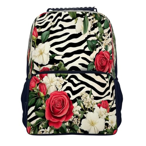 Supdreamc Backpack Polyester Anti-Theft Multipurpose Cheetah Leopard Zebra Print Floral Black And White Bookbag Large Capacity Laptop Book Bag Rucksack With Side Pockets - color: Pattern 423